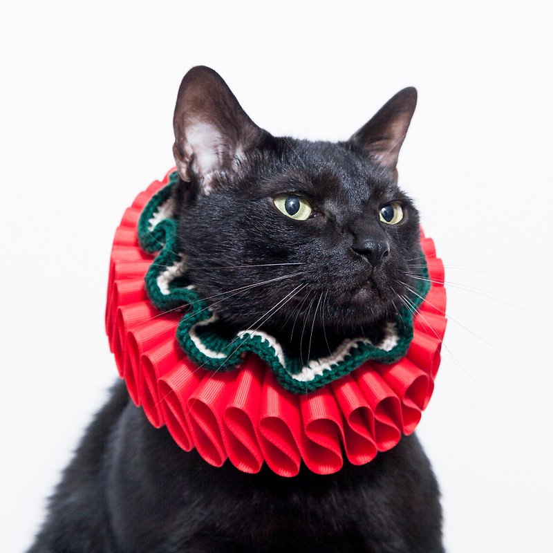 古典聖誕派對 荷葉領 拉夫領 - 貓咪 聖誕禮盒 - 貓狗頸圈/牽繩 - 聚酯纖維 紅色