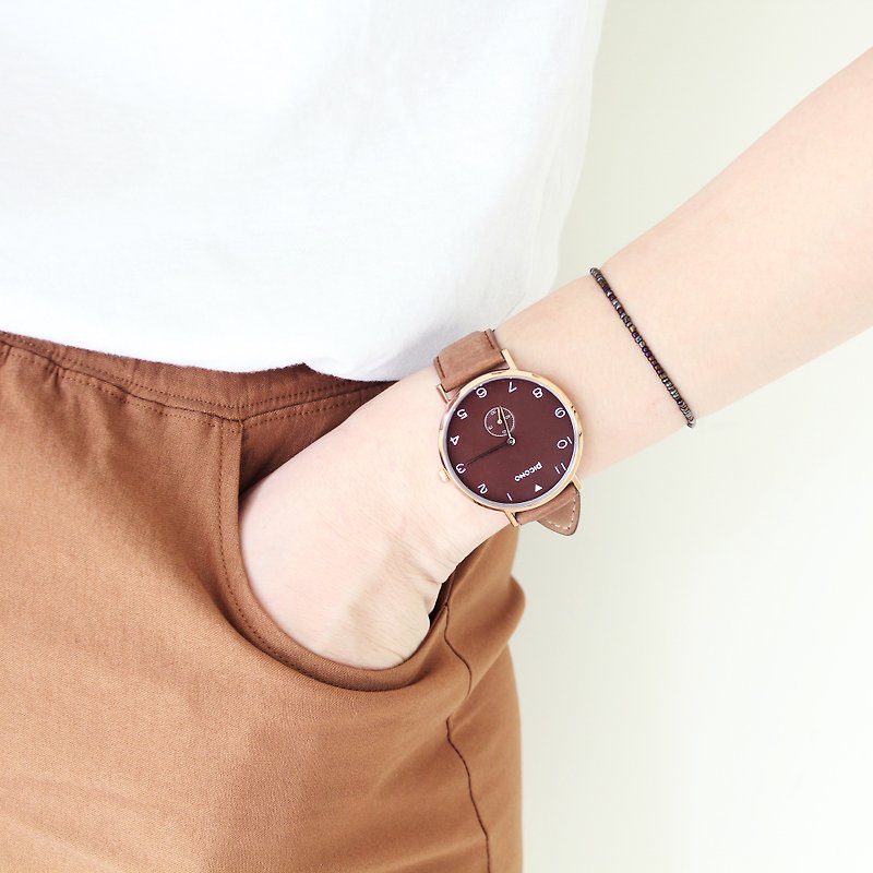 【PICONO】SPY S 系列 真皮錶帶手錶 / YS-7203 - 男錶/中性錶 - 不鏽鋼 咖啡色