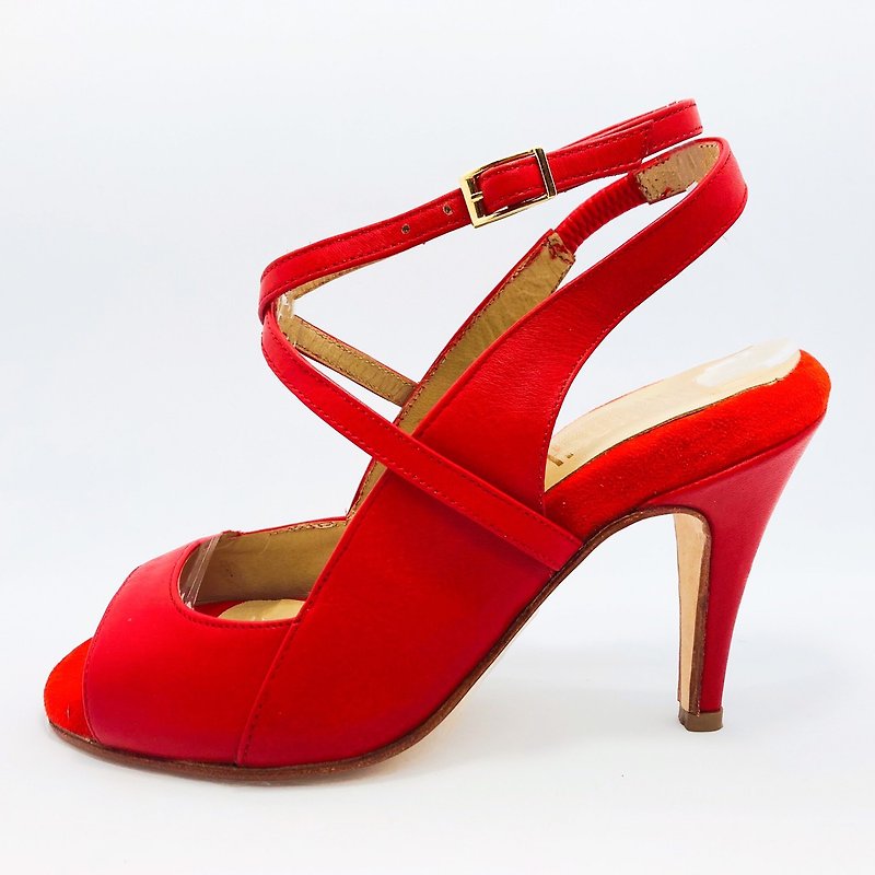 Margarita Roja is red multi-tie sandals (normal last) - High Heels - Genuine Leather Red