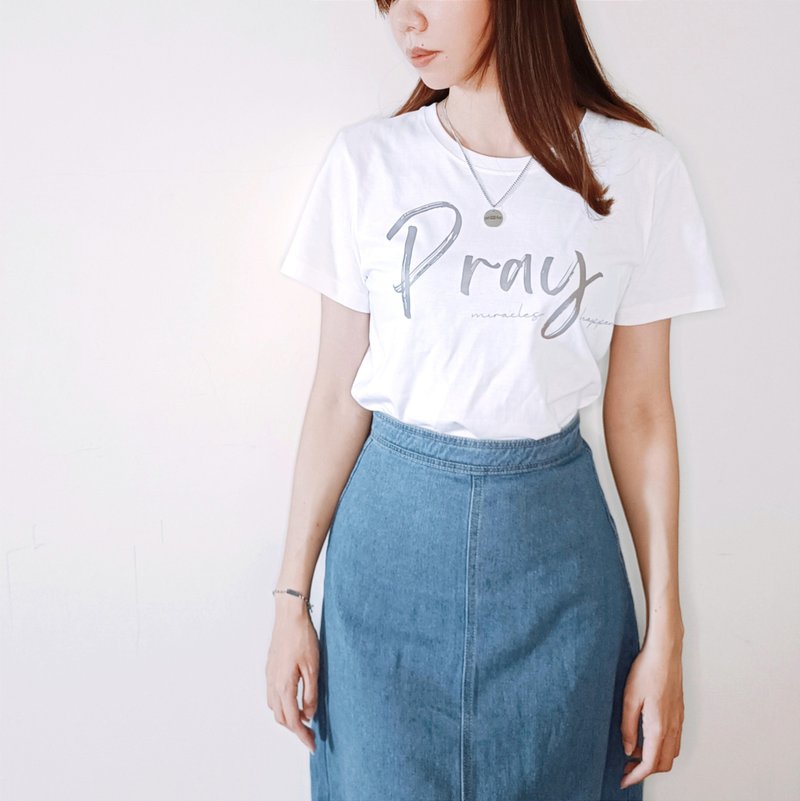 Pray prayer miracle happened female black and white cotton t-shirt top/Christianity/Gospel/baptism gift - Women's T-Shirts - Cotton & Hemp 