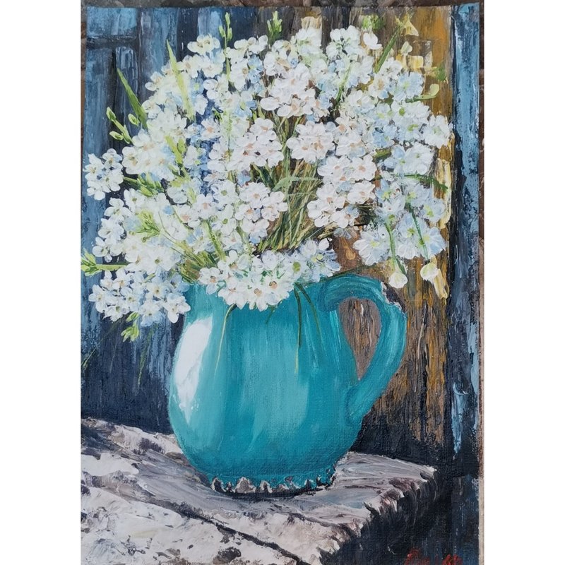 白色野花原創框架藝術手工靜物作者 RinaArtSK - 壁貼/牆壁裝飾 - 其他材質 多色