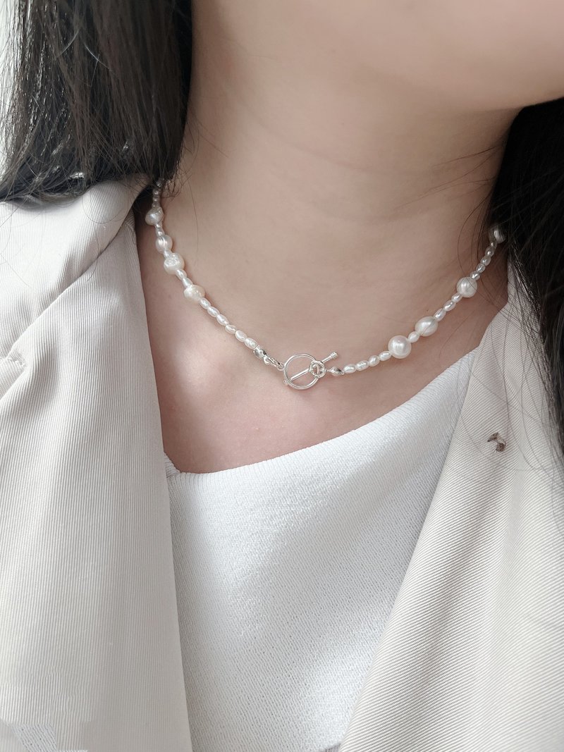 Handmade original sterling silver 925 natural freshwater pearl beaded necklace 3way wearing method - สร้อยคอ - เงินแท้ ขาว