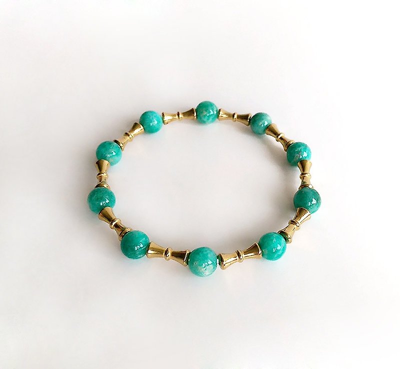 [Gemstone series] Hand made natural ore Tianhe stone brass compact • Bracelet - Bracelets - Gemstone Green