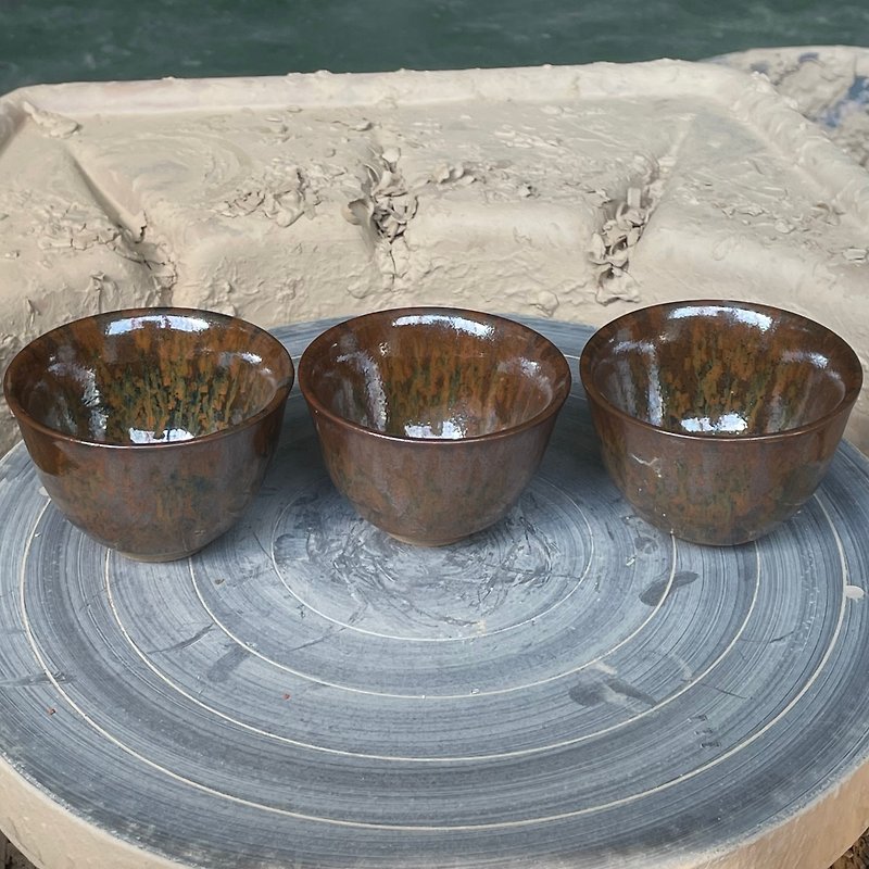 彩色天母カップ 3個セット - 急須・ティーカップ - 陶器 レッド