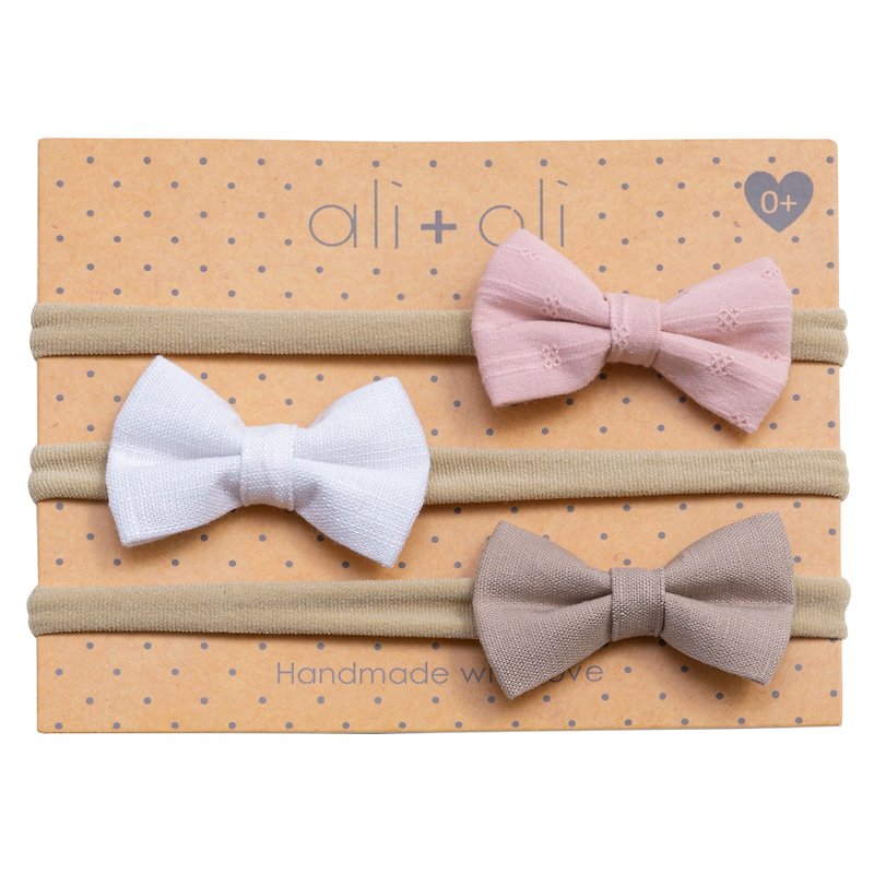 Ali+Oli (3pc) Ultra-Soft Headband Bow Set for Baby - Baby Hats & Headbands - Cotton & Hemp Pink