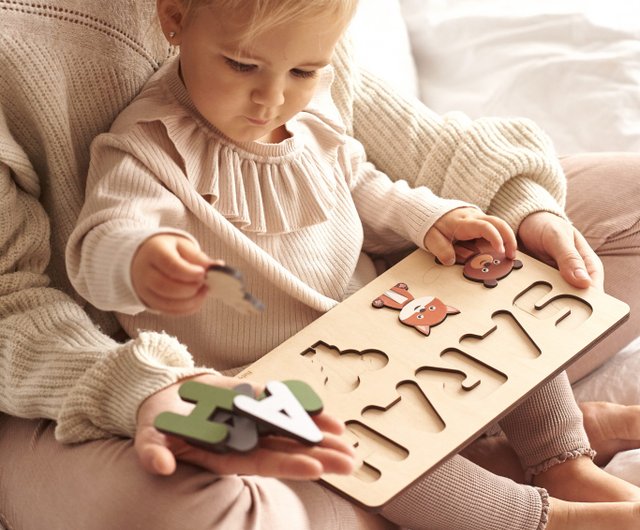 Personalized Busy Board Name Puzzle 2 - Wooden Montessori Toys, 1st  birthday party favors, top first birthday gifts