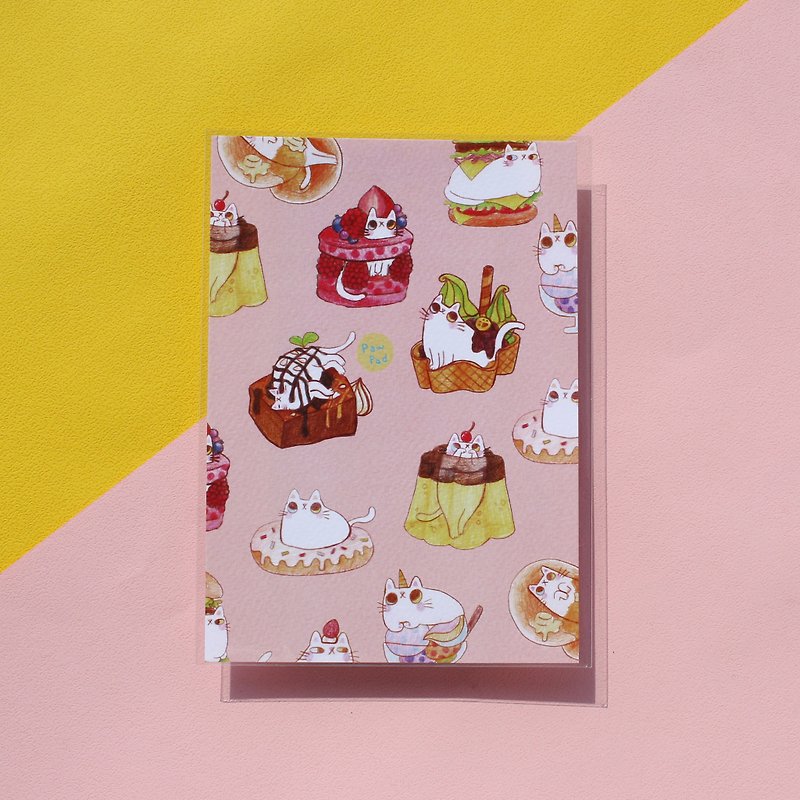 Meatball/Pink Dessert/Postcard/Hetero-color pupil white cat - Cards & Postcards - Paper 