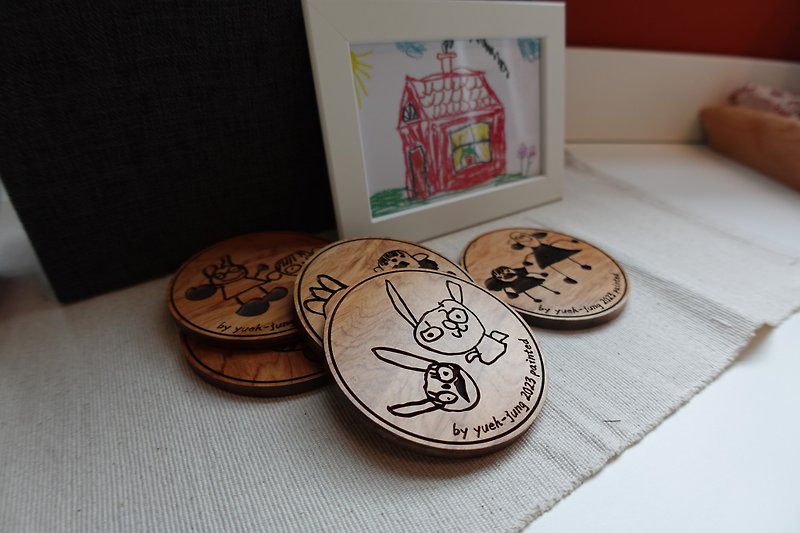 Children's Sky-Children's Graffiti-Creative Drawing-Hinoki Coaster [Customized Cultural and Creative Gifts] - งานไม้/ไม้ไผ่/ตัดกระดาษ - ไม้ สีนำ้ตาล