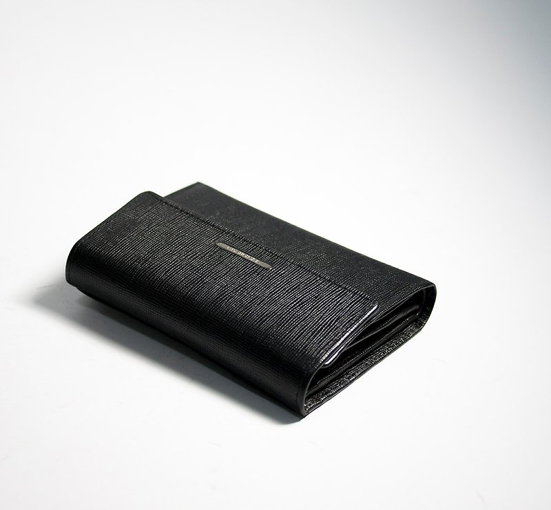 ITA BOTTEGA OPERA leather cross pattern tri-fold short clip - กระเป๋าสตางค์ - หนังแท้ สีดำ