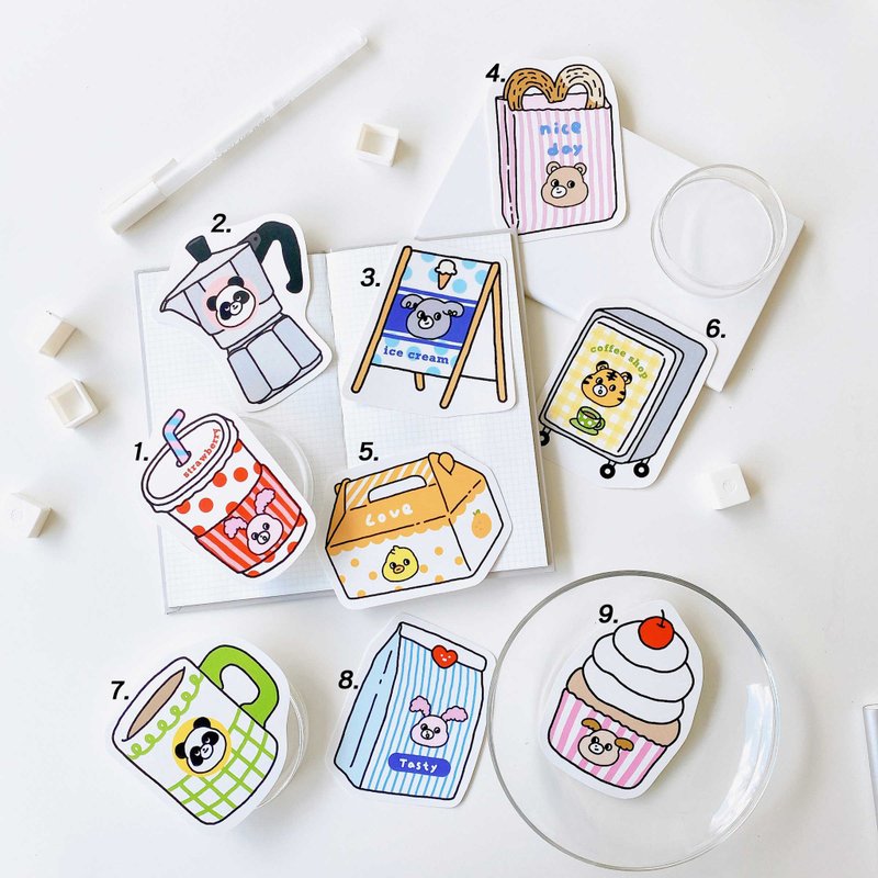 Happy Zoo Big Stickers Four Generations-9 Patterns/Waterproof Stickers - สติกเกอร์ - กระดาษ หลากหลายสี