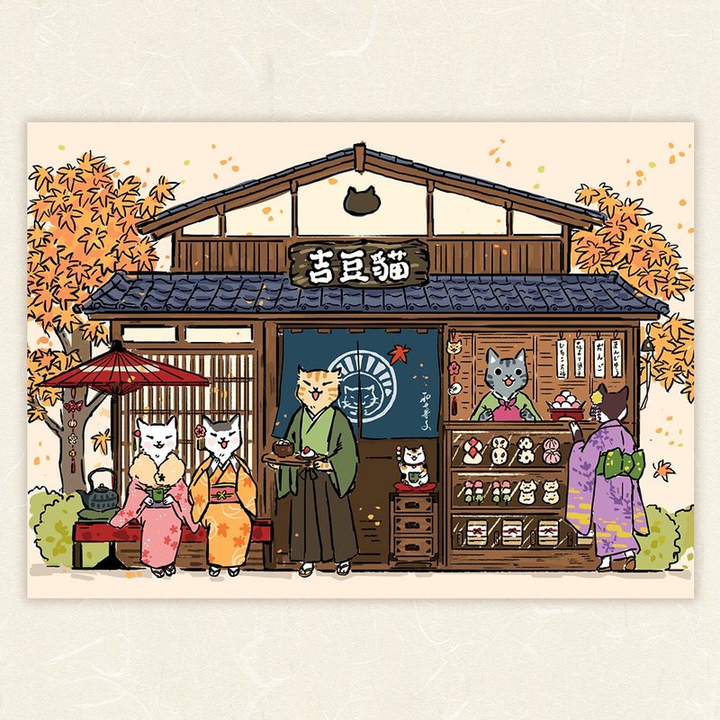 Autumn Maple Tea House【HitoCat】Postcard - Cards & Postcards - Paper Orange