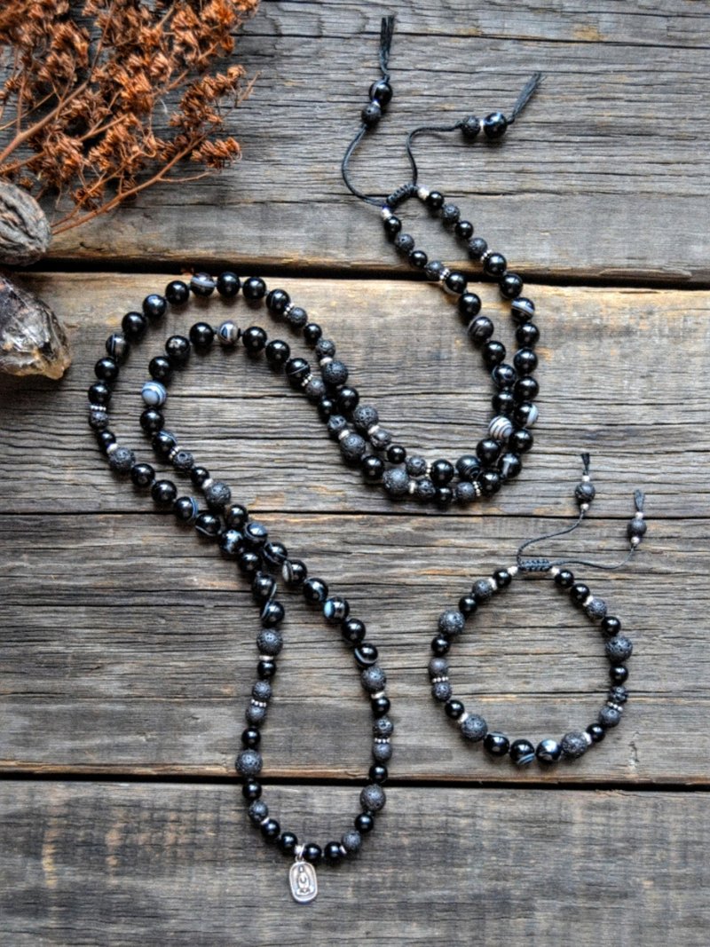 Mala 108 (rosary) with bracelet silver Buddha pendant Om Mani Padme Hum - Necklaces - Sterling Silver Black