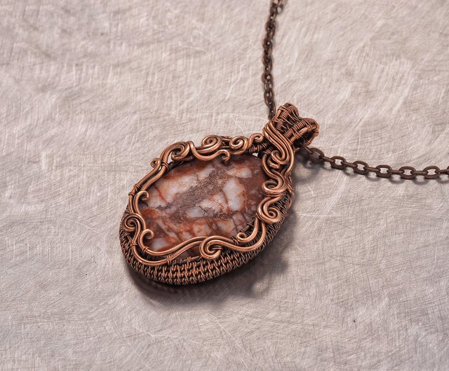 ジャスパーペンダント/アートネックレス/アンティークスタイルワイヤー
