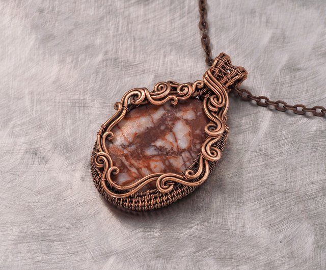 ジャスパーペンダント/アートネックレス/アンティークスタイルワイヤー