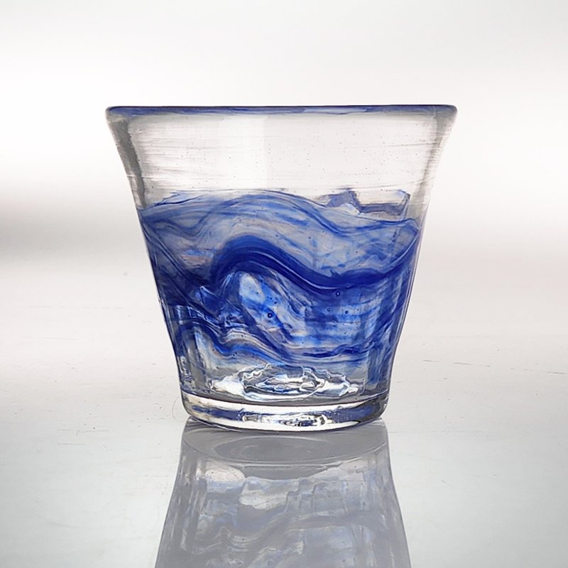 川流錘紋杯-敞口 手作玻璃杯 純手工吹製 - 玻璃杯 - 玻璃 藍色