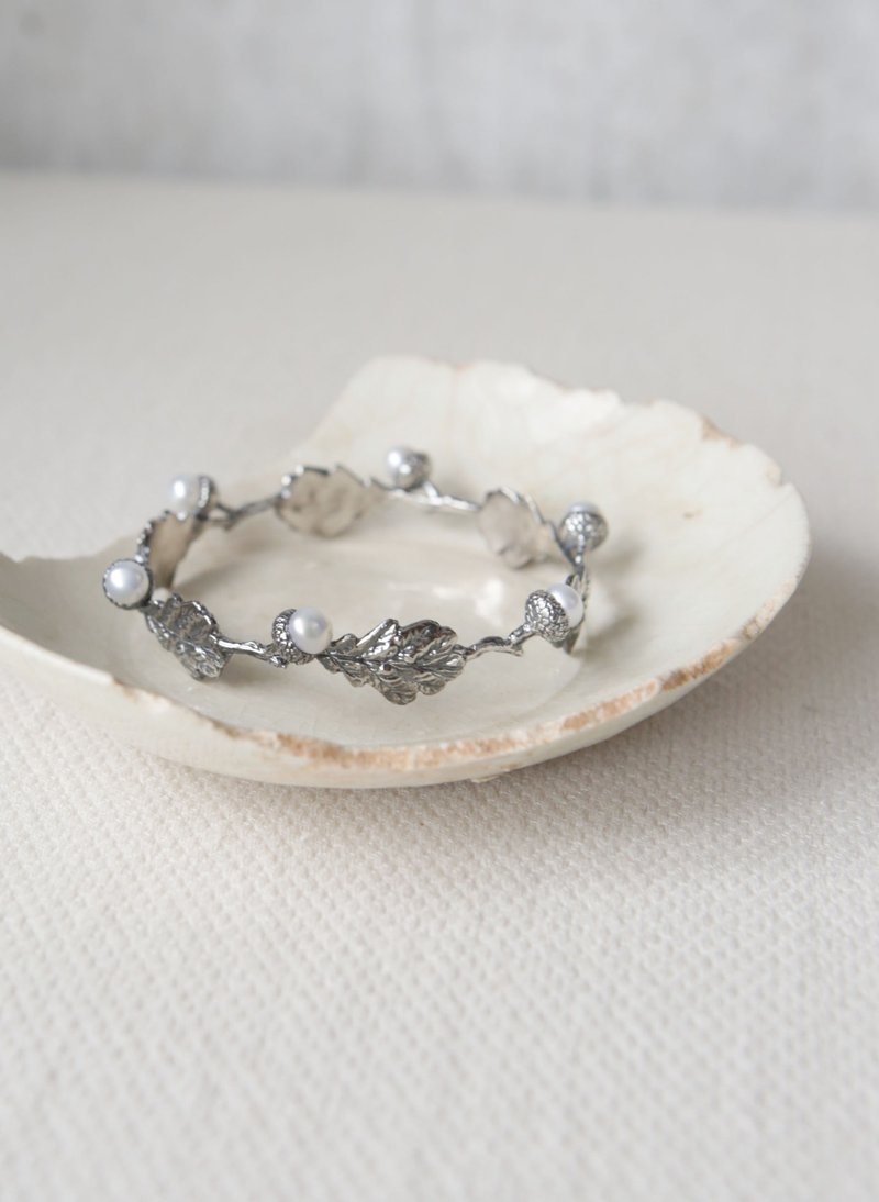 Sterling Silver Pearl Acorn Leaf Bracelet - Bracelets - Sterling Silver Silver