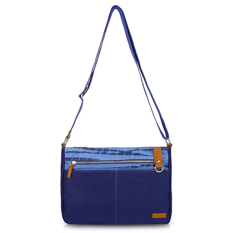 Zhuo also blue dyed - shirt blue series diagonal bag - กระเป๋าแมสเซนเจอร์ - ผ้าฝ้าย/ผ้าลินิน สีน้ำเงิน