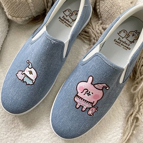 Paidal女鞋 Paidal x 卡娜赫拉的小動物 愛睏P助與粉紅兔兔休閒鞋懶人鞋-藍