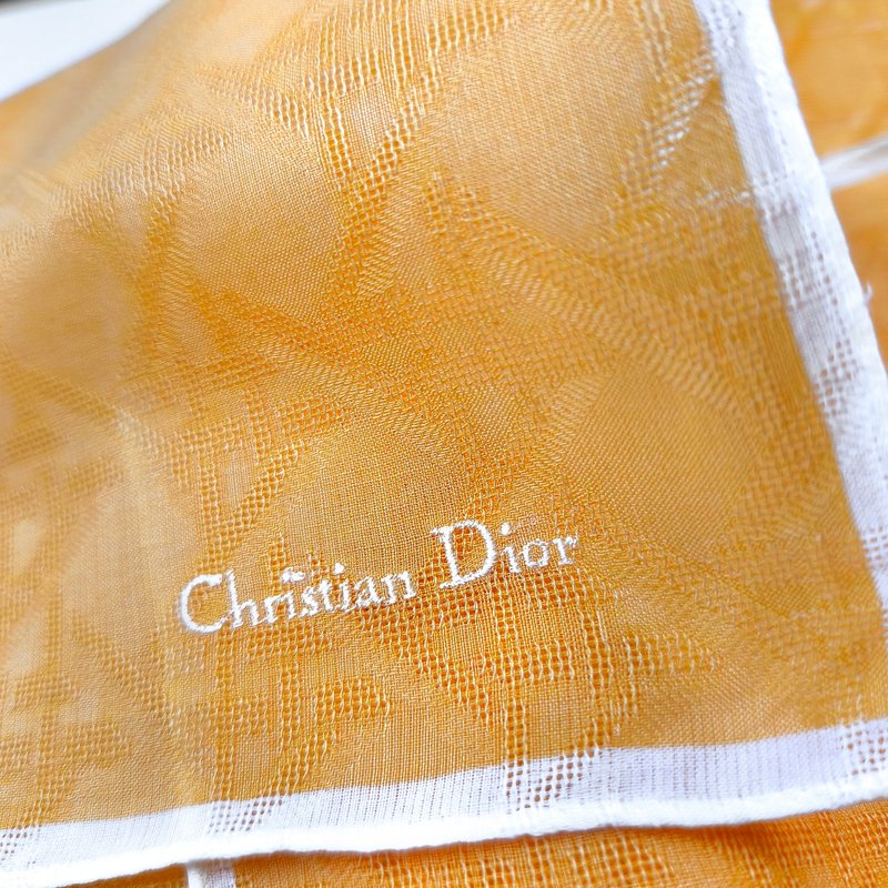 Christian Dior Vintage Handkerchief Pocket Square Orange 20.5 x 20.5 inches - 絲巾 - 棉．麻 橘色