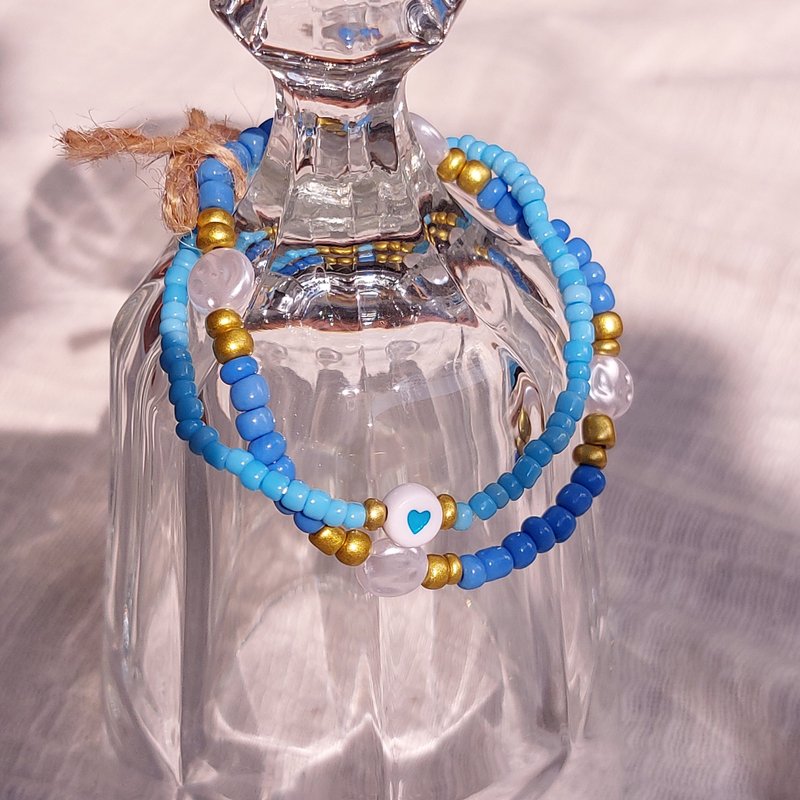 【藍色手工串珠手鍊 | 清新優雅風格】串珠手鍊2入組 瓷珠 小米珠 - 手鍊/手環 - 瓷 藍色