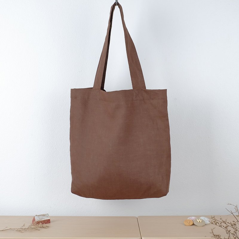 Chocolate Linen Tote Bag - 側背包/斜背包 - 棉．麻 咖啡色
