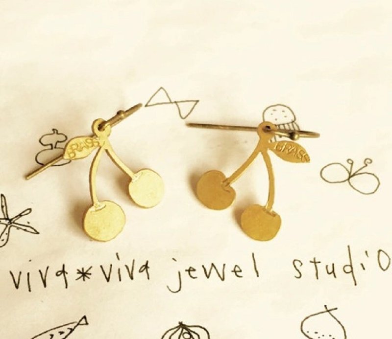 BRASS Cherry Earrings Made to Order - ต่างหู - ทองแดงทองเหลือง สีทอง