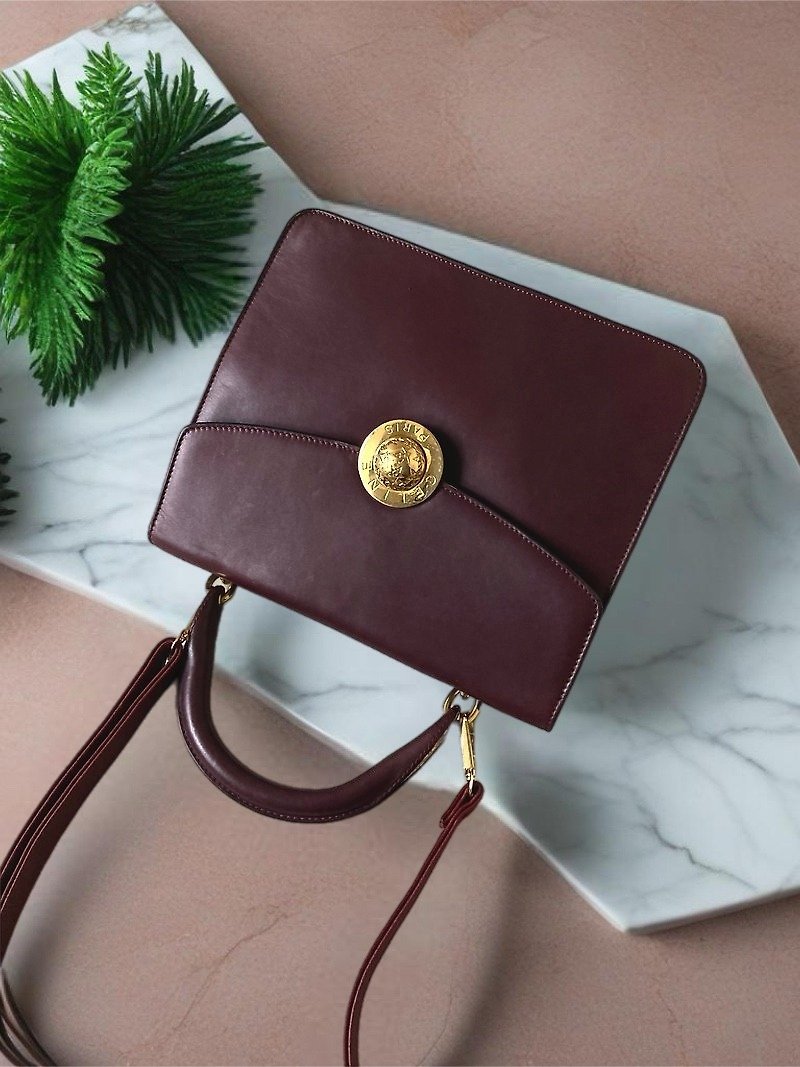 【LA LUNE】Rare second-hand Celine planet burgundy handbag shoulder crossbody bag - Messenger Bags & Sling Bags - Genuine Leather Brown