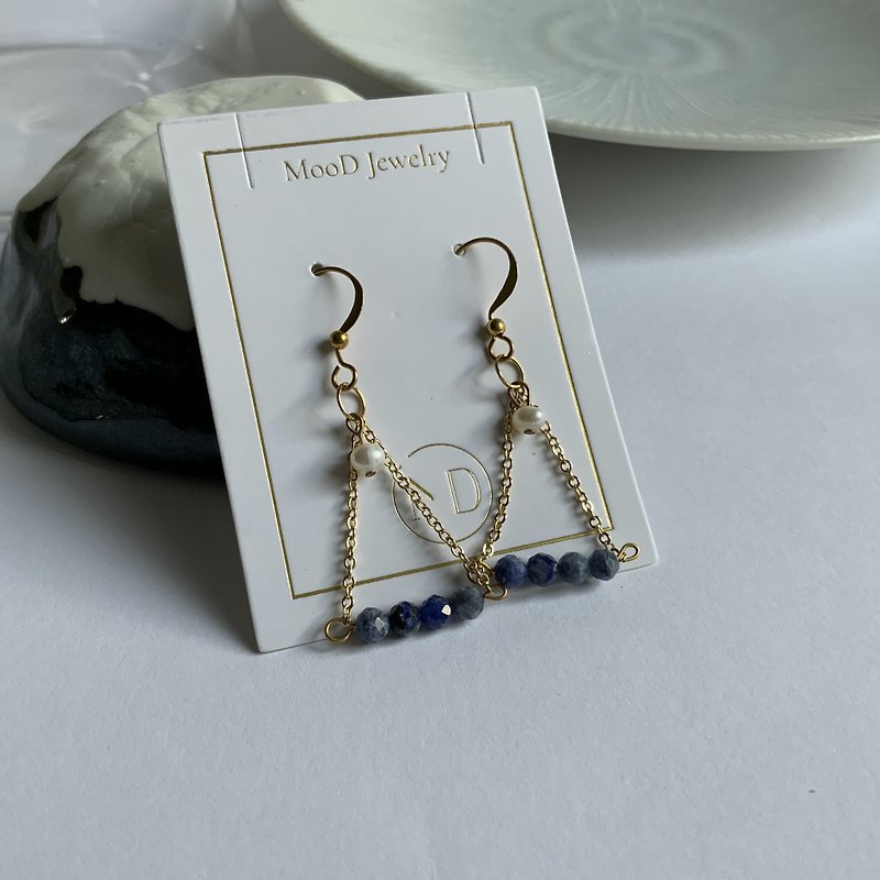 Blue Dancing Shoes - Pearl Blue Line Stone Earrings - Earrings & Clip-ons - Pearl White