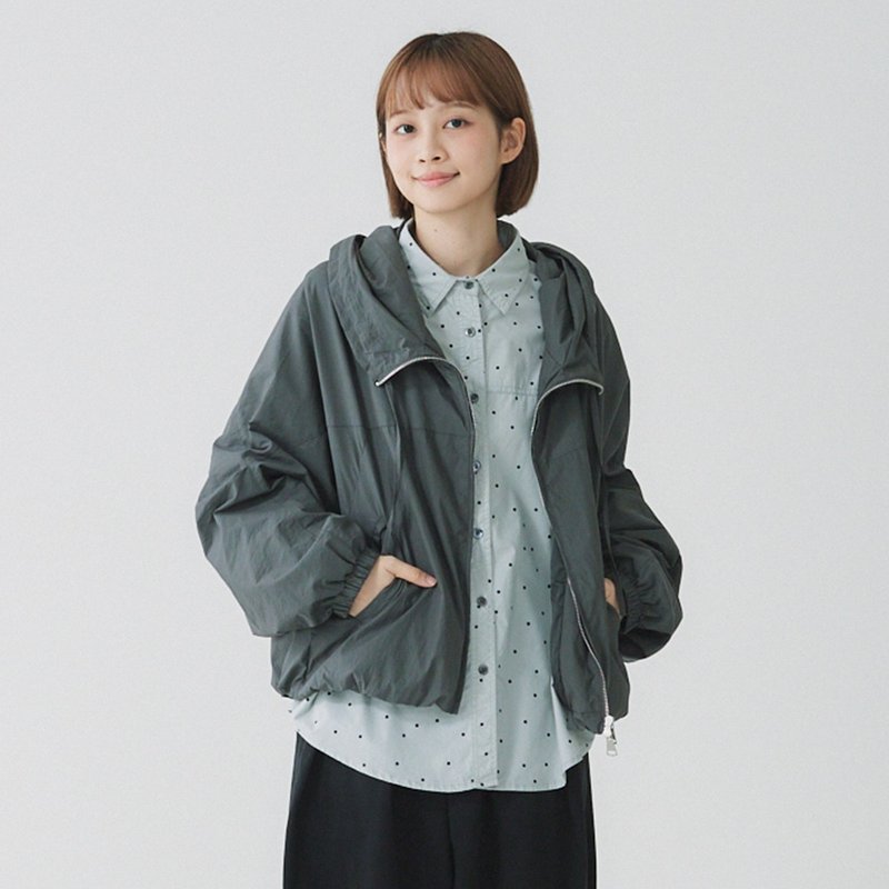 【Simply Yours】Drop-Shoulder Stand Collar Hoodie - gray F - Women's Casual & Functional Jackets - Cotton & Hemp Gray