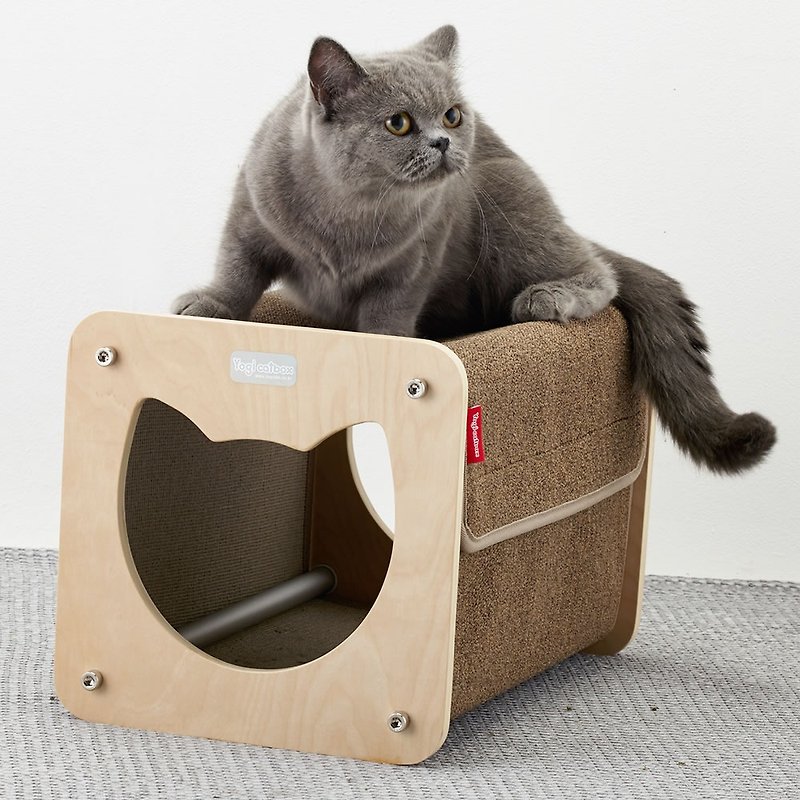 A well nested cat house (for cats) The carpet material is scratch-resistant and can be washed in the washing machine - Bedding & Cages - Wood Khaki
