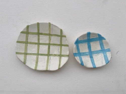 小土塊 /彩色粄條/ 手捏陶瓷盤 一組兩個