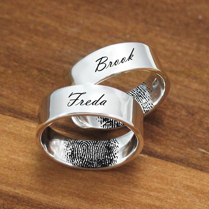 Heart-to-Heart Fingerprint Ring A Section 925 Sterling Silver Lettering Ring Set - Couples' Rings - Sterling Silver Silver