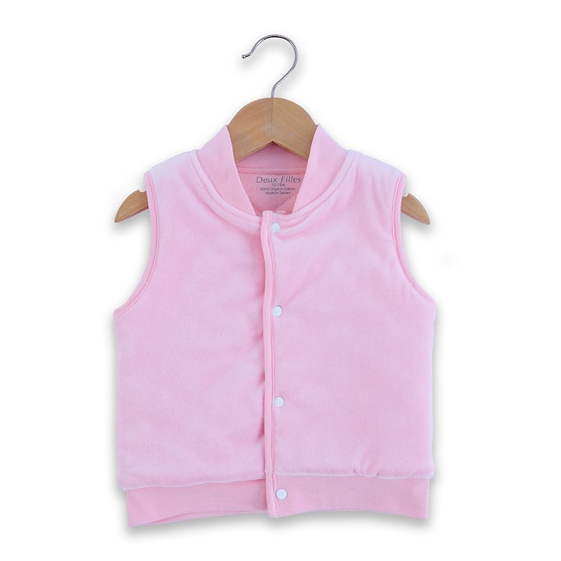 [Deux Filles organic cotton] pink cotton suede vest - เสื้อโค้ด - ผ้าฝ้าย/ผ้าลินิน สึชมพู