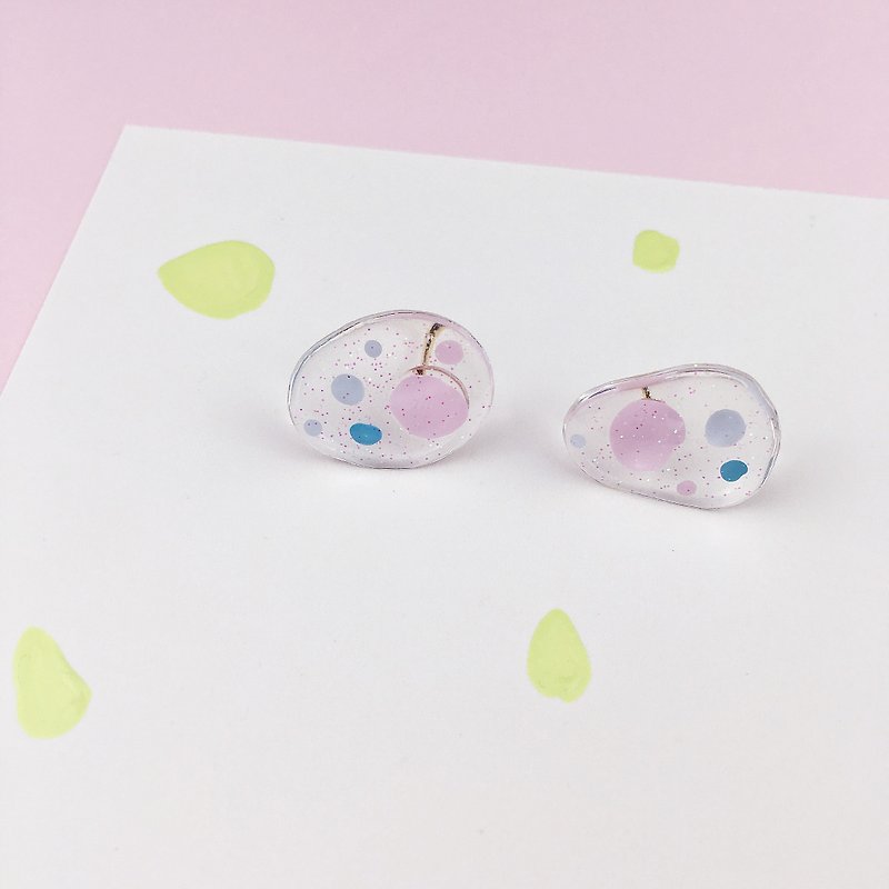 Dot dots romantic hand painted resin irregular 18K gold ear studs - Earrings & Clip-ons - Resin 