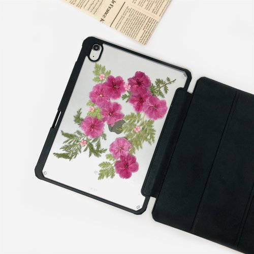 FeimeiPresents 粉紅櫻花綠葉手工押花iPad殼 iPad Air 11寸13寸iPad Pro11寸13寸