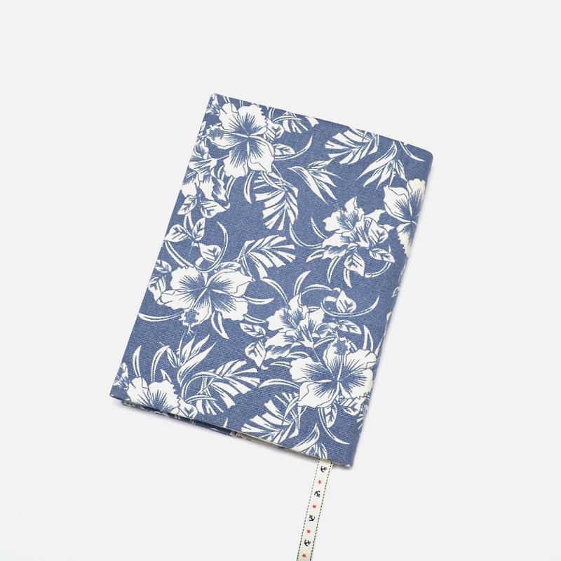 Hibiscus flower book cover with bookmark handmade canvas  - Book Covers - Cotton & Hemp Blue