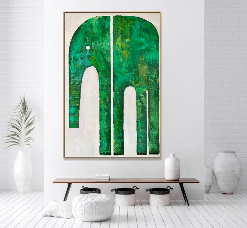 Abstract Green Elephant Art Canvas Large Animal Artwork Frame Painting - 壁貼/牆壁裝飾 - 壓克力 綠色