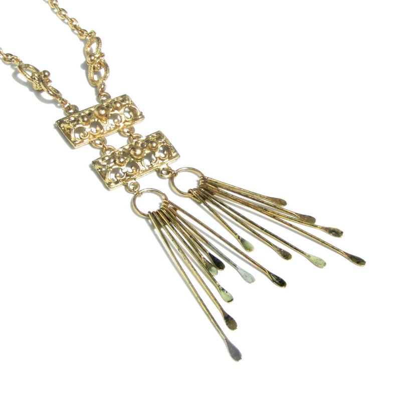 70s Vintage gold tone oriental design necklace - 項鍊 - 其他材質 金色