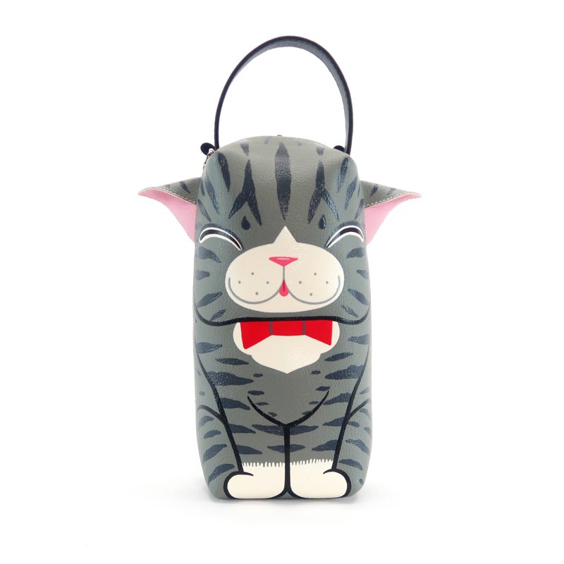 Smiling cat pencil pouch bag,make up case, bag for every day essentials. - 其他 - 人造皮革 灰色