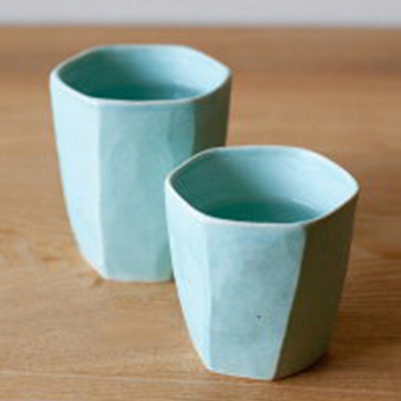 TOJIKI TONYA 美濃 土岐泉 六角杯(兩種尺寸) - 茶具/茶杯 - 陶 藍色