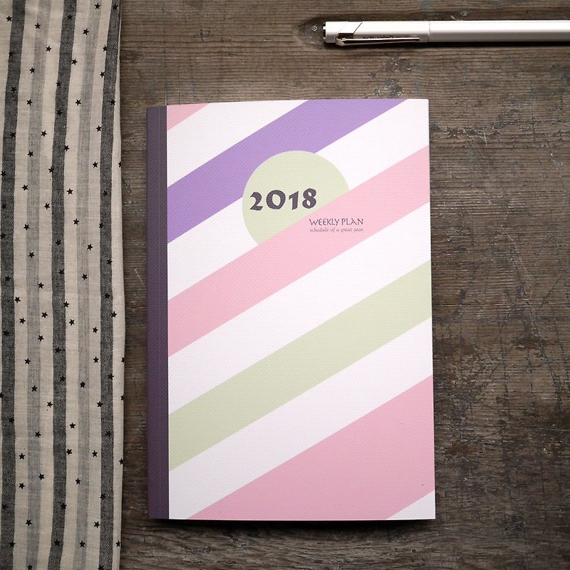 Planning control 2018 turn up and down turnover Weekly account A5-pink stripes - Notebooks & Journals - Paper Multicolor