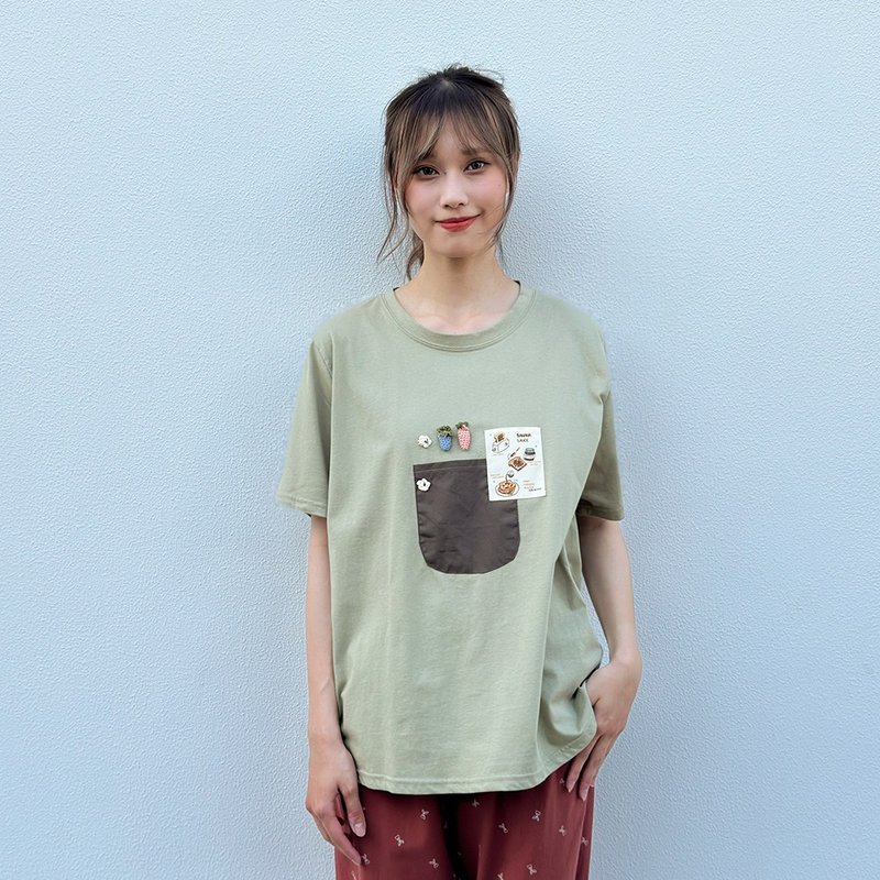 Hana Mokuba 圓領可愛布標拼貼T恤 - 女 T 恤 - 其他材質 