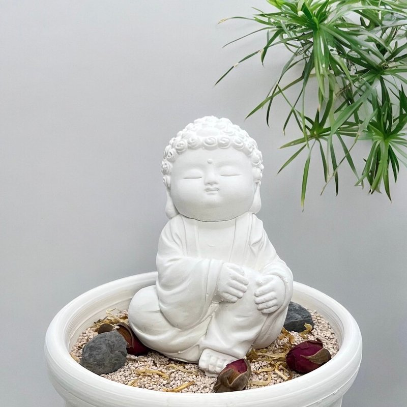 禪風設計 佛藝新美學 精油香氛擴香 淨念吉祥小佛之隨願中盤套組 - 公仔/玩偶 - 水泥 白色