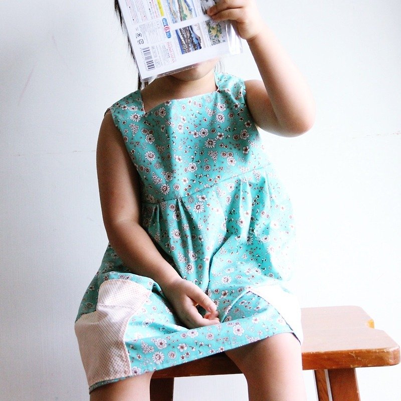Dress baby skirt princess dress baby girl dress material package [m336_270 small flower square collar small dress material package] suitable for 2-8 years old - ชุดเดรส - ผ้าฝ้าย/ผ้าลินิน สีน้ำเงิน