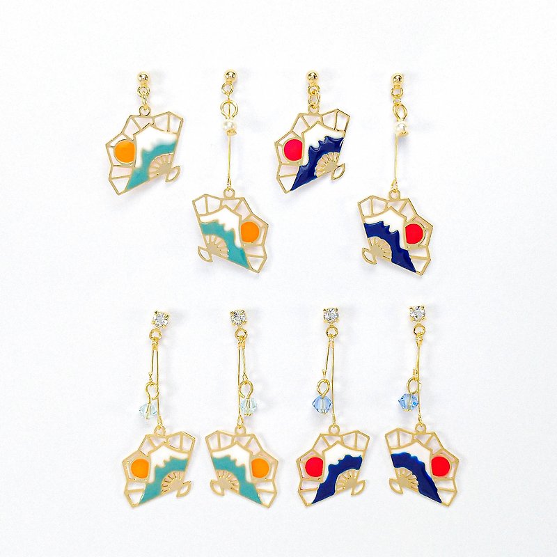 japan motif mountfuji earings - Earrings & Clip-ons - Copper & Brass Multicolor
