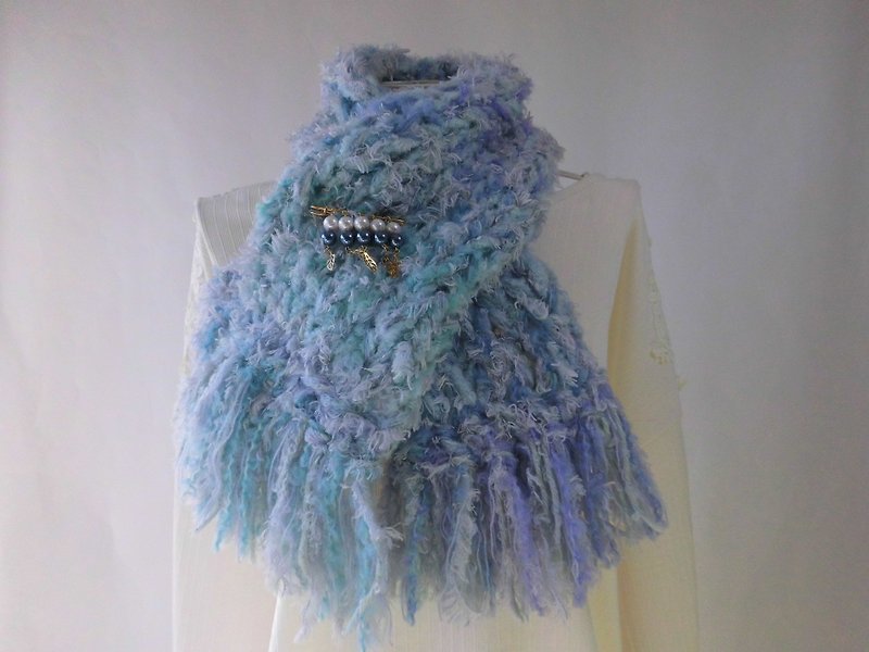 Fluffy · Short Stall · Tamanashi · Miyazawa Kenji · From Fairytales · Extra fine Merino plenty - Knit Scarves & Wraps - Wool Blue