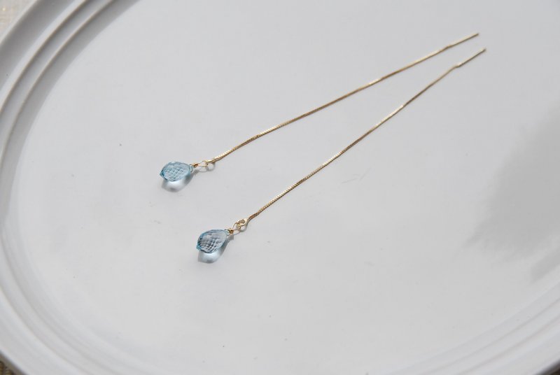 Blue topaz American earrings 14kgf - ต่างหู - คริสตัล สีน้ำเงิน