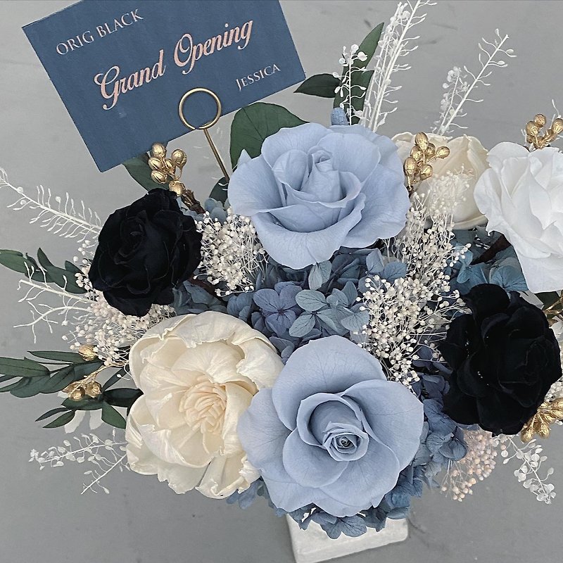 Mother's Day Graduation Bouquet Graduation Bouquet Gray Blue Black Preserved Flower Opening Ceremony with Carved Roman Pot - Dried Flowers & Bouquets - Plants & Flowers Gray