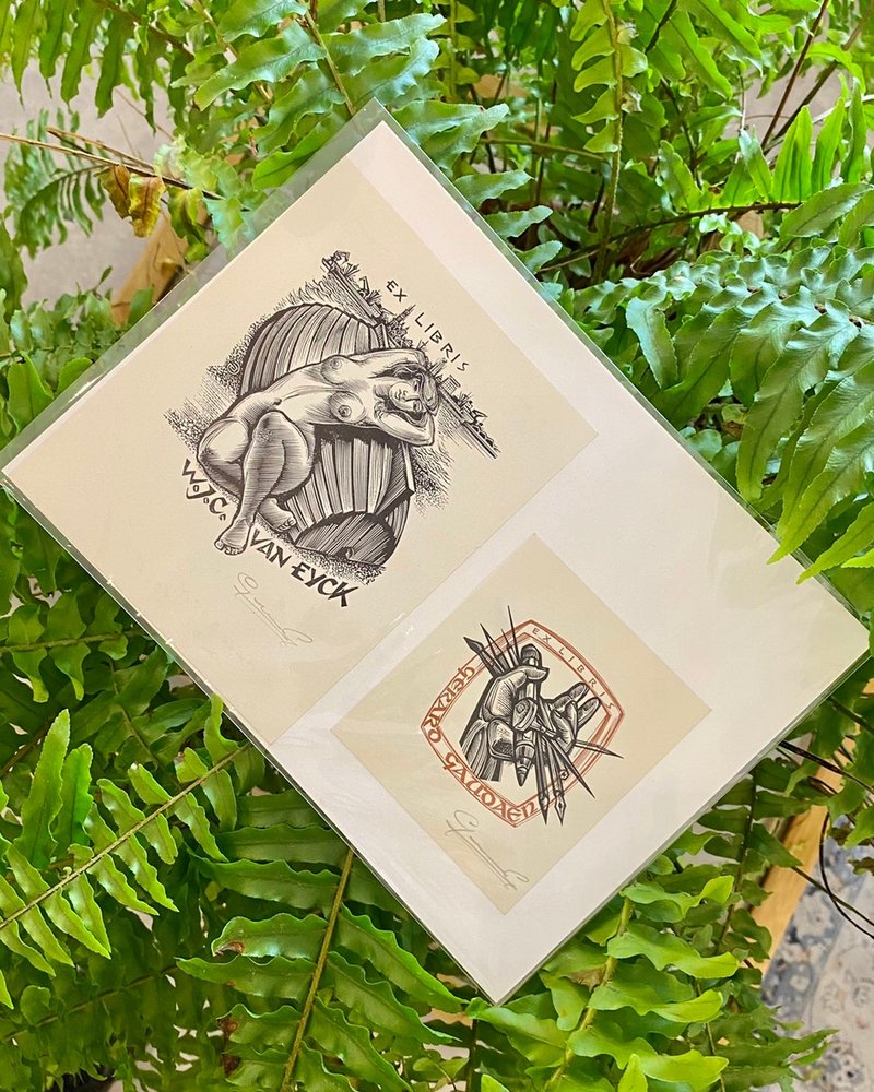 比利時藝術家 GAUDAEN, Gerard - Ex-libris - 藏書票 - 版畫 - 海報/掛畫/掛布 - 紙 白色