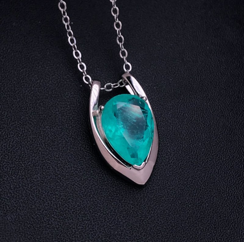 Paraiba Tourmaline Necklace, V Shape Pendant With Paraiba Gemstone - 項鍊 - 純銀 